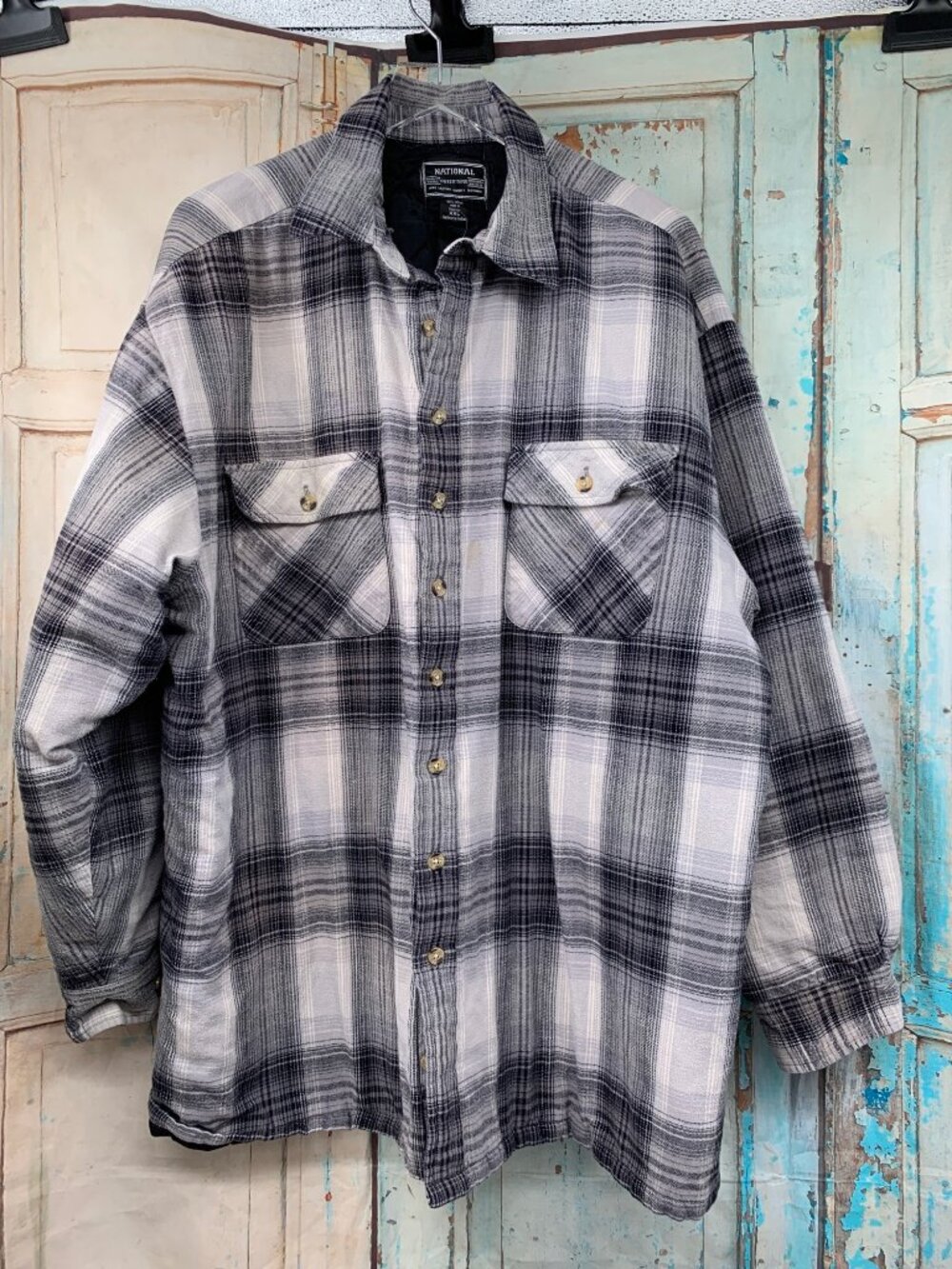 National Outfitters Mens XXL Shirt/Jacket Gray Plaid Cotton Button Down Pocket
